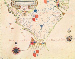 Fol.13 Kaart van Zuid-Amerika en de Straat van Magellan, uit een atlas, 1571